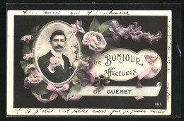 CPA Guéret, Un Bonjour, Un Homme Avec Un Fleur  - Guéret