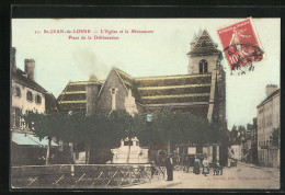 CPA Saint-Jean-de-Losne, L`Église Et Le Monument, Place De La Délibération  - Andere & Zonder Classificatie
