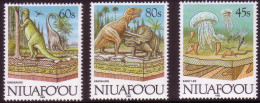 Niuafo'ou 1993 Evolution Of The Earth - Dinosaur - Fossil - Set Of 3 MNH - Prehistorics