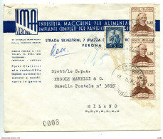 Muratori Lire 20 Striscia Di Tre Su Busta - 1946-60: Storia Postale