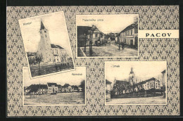 Passepartout-AK Pacov, Kostel, Namesti, Zamek  - Czech Republic