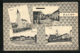 Passepartout-AK Pacov, Kostel, Namesti, Zamek  - Czech Republic