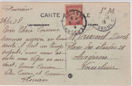 Avignon (84) Carte Taxée Pour Non Reconaisance De FM Franchise Militaire Et Après L'armistice 27/12/1918 Depuis La Drôme - Guerra De 1914-18