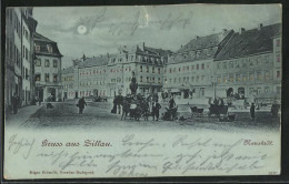 Mondschein-AK Zittau, Häuser In Der Neustadtstrasse Mit Leuchtenden Fenstern  - Other & Unclassified