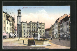 AK Zittau, Markt Mit Rolandbrunnen Bei Dämmerung  - Zittau