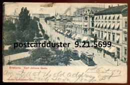 NORWAY Kristiania Oslo Postcard 1907 Karl Johans Gade. Grand Hotel Trams (h3069) - Norvegia