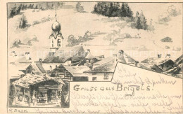 13566786 Brigels Panorama Kirche Kuenstlerkarte  Brigels - Autres & Non Classés