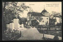 AK Zittau I. Sa., Stadtgärtnerei Mit Blumenuhr Und König Albert-Denkmal  - Zittau