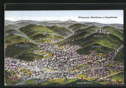 AK Eisenach, Ortsansicht Mit Wartburg Und Umgebung Aus Der Vogelschau  - Eisenach