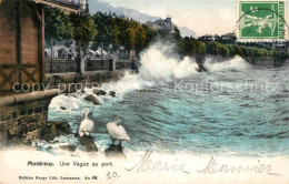 13304016 Montreux VD Une Vague Au Port Schwaene Montreux VD - Sonstige & Ohne Zuordnung