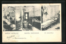 AK Bad Bochdanetsch / Lazne Bohdanec, Vareni Raseliny, Koupel Raselinna, Po Koupeli  - Czech Republic