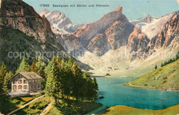 13114726 Seealpsee Berghaus Bergsee Mit Saentis Und Altmann Appenzeller Alpen Se - Andere & Zonder Classificatie