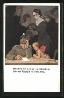 Künstler-AK Sign. Ernst Lübbert: Mädchen Mit Dem Roten Mündchen..., Soldatenliebe, Amor  - Sonstige & Ohne Zuordnung
