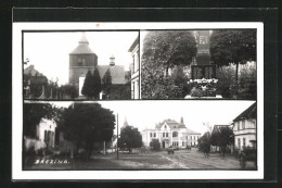 AK Brezina, Strassenpartie Im Ortskern, Kirche, Kriegerdenkmal  - Czech Republic