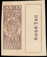 ESPAGNE / ESPANA - COLONIAS (Cuba) 1890/91 "PAGOS AL ESTADO" Fulcher 1108 1P Parte Inferior Sin Gomar (0.068.7861) - Cuba (1874-1898)