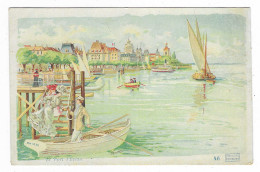 CPA LE PORT D'EVIAN D'APRES UNE ILLUSTRATION, COLLECTION DE LA SOURCE CACHAT, HAUTE SAVOIE 74 - Evian-les-Bains