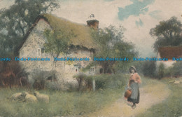 R050518 Old Postcard. Woman On The Road Near The House. Faulkner. 1917 - World