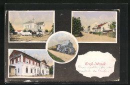 AK Gross-Wosek, Gebäudeansichten, Eisenbahn  - Czech Republic