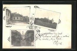 AK Svémyslice, Kostel, Fara, Socha Sv. Prokopa  - Czech Republic