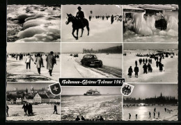 AK Friedrichshafen A. Bodensee, Bodensee-Gfrörne Februar 1963, Vereister Bodensee  - Floods
