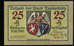 Notgeld Leobschütz 1921, 25 Pfennig, Wappen Und Klosterkirche  - [11] Emissions Locales