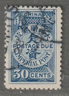 CHINE - Timbres-Taxe : N°14 Obl (1904) 30c Bleu - Impuestos