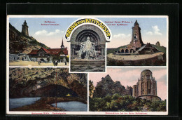 AK Kyffhäuser / Kaiser Wilhelm Denkmal, Barbarossahöhle, Sommerwirtschaft, Bismarckturm  - Kyffhaeuser