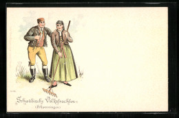Lithographie Schwäbisches Paar Aus Schwenningen In Volkstrachten Auf Dem Feld  - Kostums