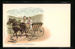 Lithographie Schwäbische Volkstrachten, Hund Und Pferdekarre  - Costumes