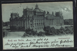 Mondschein-AK Berlin-Tiergarten, Reichstagsgebäude Bei Nacht  - Tiergarten