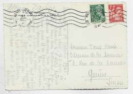 FRANCE MERCURE 50C VERT + 1FR IRIS ROUGE  CARTE MARSEILLE 2 OCT 1941   POUR SUISSE   AU TARIF - 1932-39 Peace