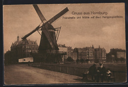 AK Hamburg-St. Pauli, Strassenpartie Feldstrasse Mit Blick Auf Die Mühle Auf Dem Heiligengeistfelde  - Mitte