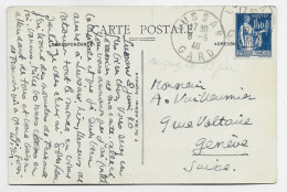 FRANCE PAIX 1FR50 BLEU SEUL CARTE OBL LUSSAN 8.6.1940 GARD    POUR SUISSE   AU TARIF - 1932-39 Paix