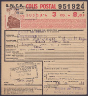 Bordereau S.N.C.F. Colis Postal Affr. 3F De Et Càd "MONTLUCON / SUD-OUEST /28 OCT 1943" Pour PARIS 9e - Voir Scan - Cartas & Documentos
