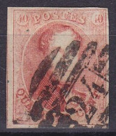 Belgique - N°8 - 40c Carmin Médaillon - Obl. P24 BRUXELLES - 1851-1857 Médaillons (6/8)
