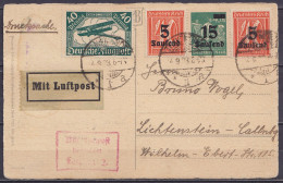 Allemagne - CP Football Par Avion Affr. Poste Aérienne 40pf + 25000pf Càpt TRAVEMUND /26.9.1923 Pour LIECHTENSTEIN - éti - Brieven En Documenten