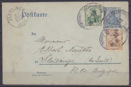 Allemagne - EP CP Postkarte 2pf + 8pf Càd Oval "ENSDORF-WALLERFANGEN /26-3-1906 Pour SLEYDINGEN (lez Gand) - Càd Arrivée - Storia Postale