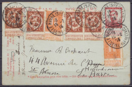 EP CP 10c Rouge (type N°118) + 2x N°108 + 4x N°109 Càd LE HAVRE (SPECIAL) :15-2-1915 Pour E/V - Armée Belge