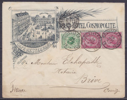 Env. "Grand Hôtel Cosmopolite" Affr. Paire Vert. N°46 + N°45 Càd BRUXELLES (NORD) /18 MAI 1891 Pour BRIVE Corrèze - Càd  - 1884-1891 Leopold II