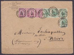 Env. "Notaire Gheude" Affr. Bande 3x N°46 + 4x N°45 Càd BRUXELLES 5/3 MAI 1890 Pour BRIVE Corrèze (au Dos: Càd Ambulant  - 1869-1883 Leopoldo II