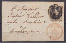 Devant De Lettre Affr. N°6 Margé P117 Càd THUIN /6 JANV 1857 Pour Maître Marbrier à BARBANCON - Boîte Rurale "L" - 1851-1857 Médaillons (6/8)