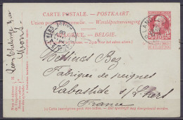 EP CP 10 Rouge (type N°74) De Mons Càd Relais *LANDELIES* /12 JANV 1908 Pour LABASTIDE-SUR-L'HERS - Càd Arrivée LABASTID - Cartes Postales 1871-1909