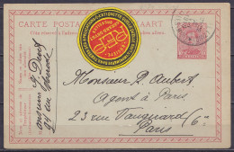 EP CP 10c Rouge (type N°138) Càd "BRUSSEL (ZUID) /22 VIII 1922/ BRUXELLES (MIDI)" Pour PARIS - Aurait Dû être Taxée ! (a - Postkarten 1909-1934