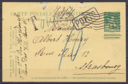 EP CP 10c Vert (type N°110) Flam. ANTWERPEN 1/ ANVERS /6.X.1912 Pour STRASBOURG Taxé 10c - Griffe [PORTO] - Postcards 1909-1934
