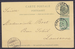 EP CP 5c Vert-gris (type N°56) + N°56 Càd CHENEE /25 MARS 1896 Pour LAUSANNE - Càpt Arrivée LAUSANNE - Briefkaarten 1871-1909