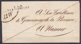 L. Datée 9 Février 1828 De NAMUR Pour E/V - Griffe "P. & P. / MARIEMBOURG" - Port "22W" - RR ! - 1815-1830 (Periodo Holandes)
