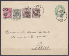 EP Env. 10 Vert Oval + 2x N°44 + N°43+46 Càd SPA /11 AOÜT 1890 Pour PARIS (au Dos: Càd Arrivée PARIS (DISTRIBUTION)) - Briefe