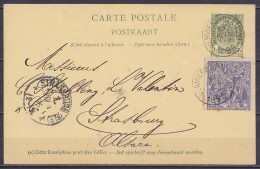 EP CP 5c Vert-gris (type N°56) + N°71 Càd VERVIERS (STATION) /19 NOV 1896 Pour STRASBOURG Alsace - Càd Arrivée STRASBURG - Cartes Postales 1871-1909