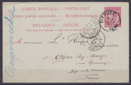 EP CP 10c Rose (type N°46) Càd DIXMUDE /3 OCTO 1893 Pour OGER-lez-AVISE Marne - Càd Arrivée AVIZE - Tarjetas 1871-1909