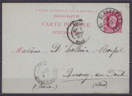 EP CP 10c Rouge (type N°74) Càd BLANKENBERGHE /9 SEPT 1887 Pour QUESNOY-SUR-DEULE - Càd Transit LILLE & Arrivée QUESNOY- - Briefkaarten 1871-1909